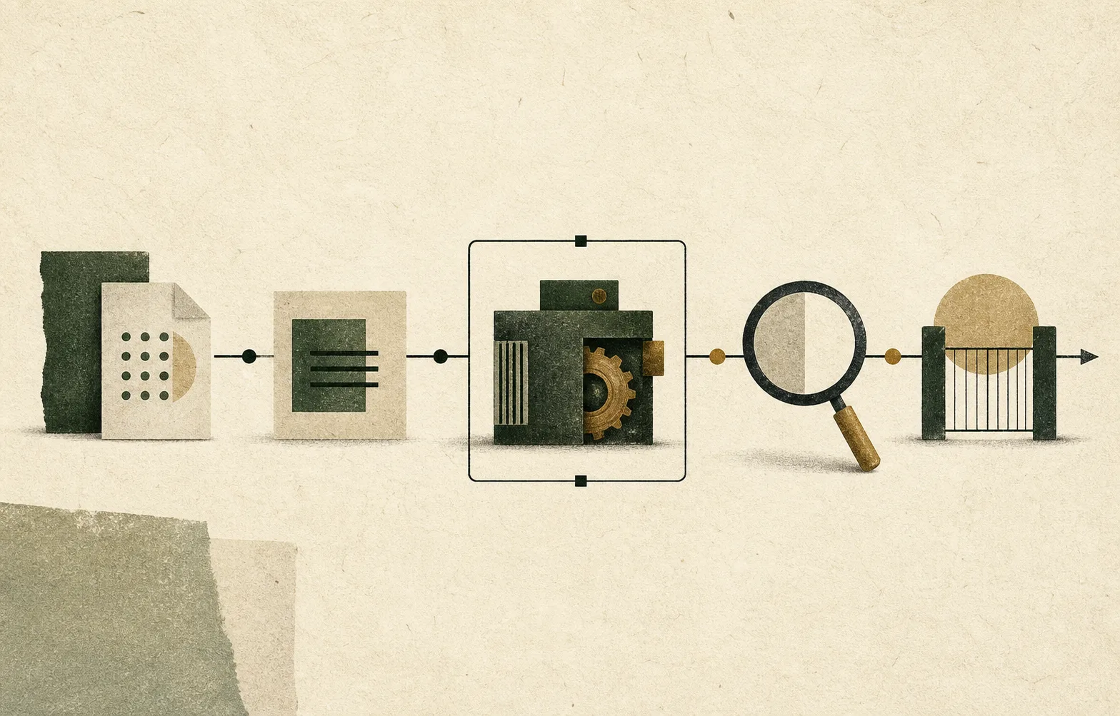 A stylized bounded AI workflow with human review